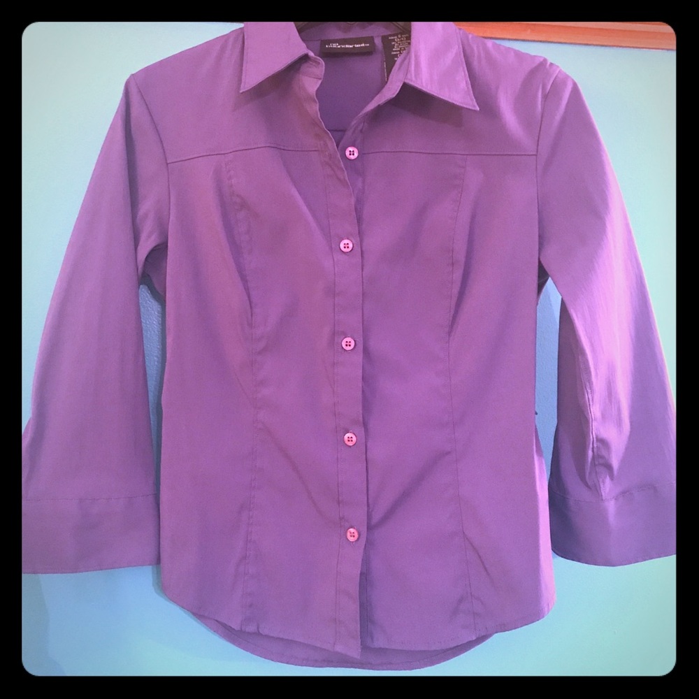 Purple Tailored Button Up with 3/4 Sleeves